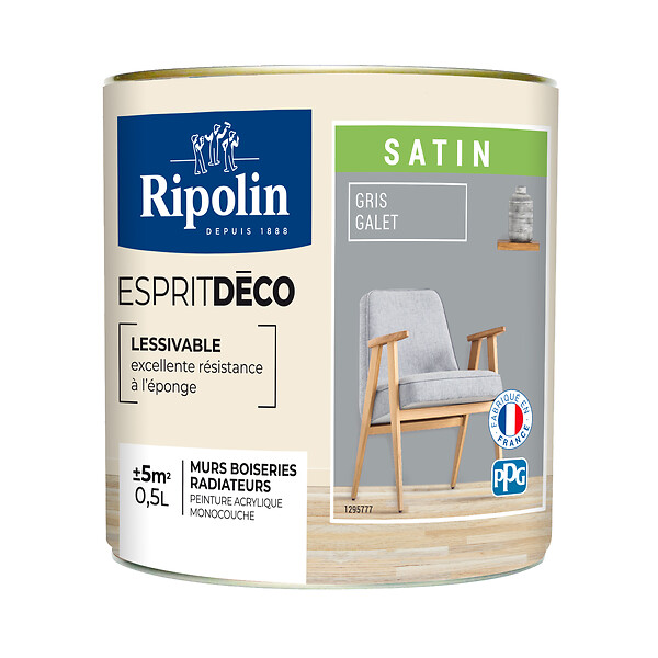 RIPOLIN - Peinture Acrylique RIPOLIN Esprit Déco Mono Satin Gris galet 0,5L - large