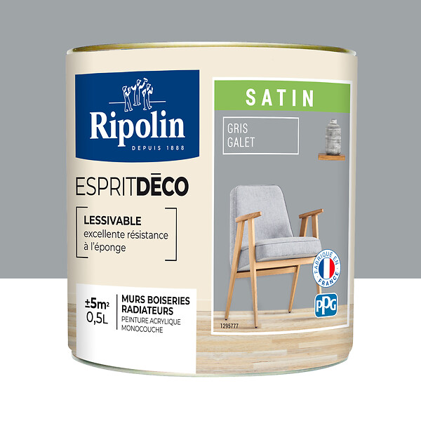 RIPOLIN - Peinture Acrylique RIPOLIN Esprit Déco Mono Satin Gris galet 0,5L - large