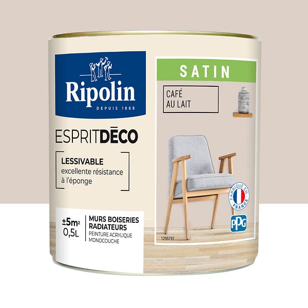 RIPOLIN - Peinture Acrylique RIPOLIN Esprit Déco Mono Satin café au Lait 0,5L - large