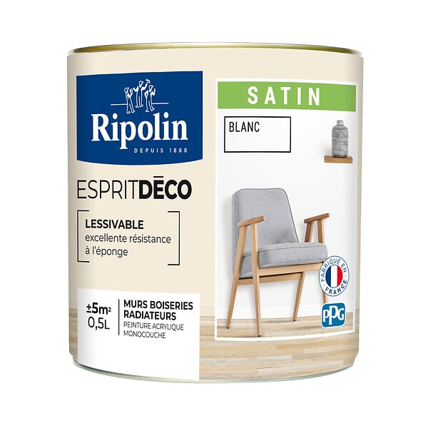 RIPOLIN - Peinture Acrylique RIPOLIN Esprit Déco Monocouche Satin Blanc 0,5L - large
