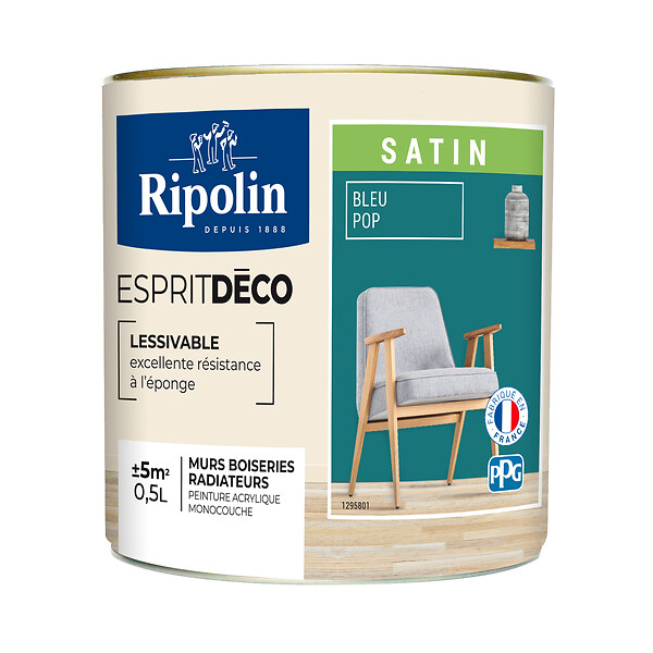 RIPOLIN - Peinture Acrylique RIPOLIN Esprit Déco Monocouche Satin bleu pop 0,5L - large
