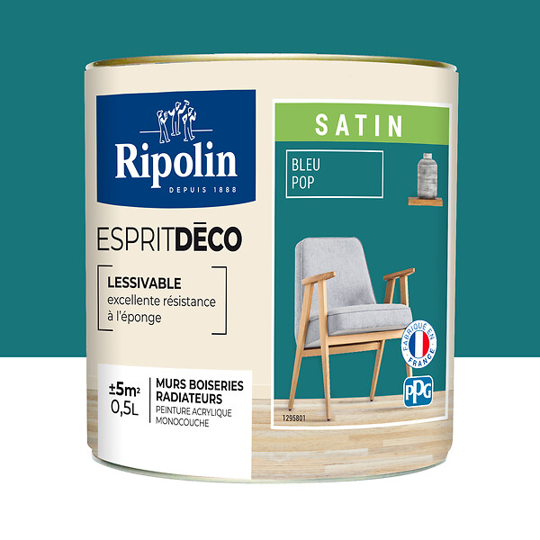 RIPOLIN - Peinture Acrylique RIPOLIN Esprit Déco Monocouche Satin bleu pop 0,5L - large