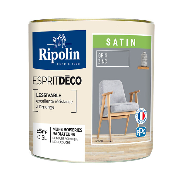 RIPOLIN - Peinture Acrylique RIPOLIN Esprit Déco Monocouche Satin Gris zinc 0,5L - large