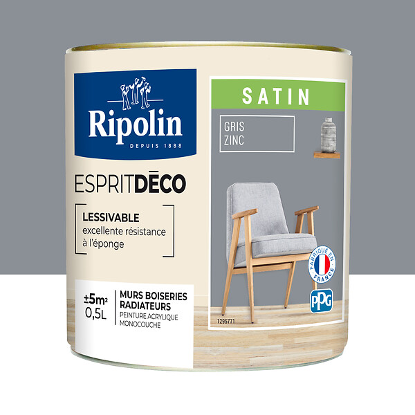 RIPOLIN - Peinture Acrylique RIPOLIN Esprit Déco Monocouche Satin Gris zinc 0,5L - large