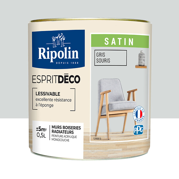 RIPOLIN - Peinture Acrylique RIPOLIN Esprit Déco Mono Satin Gris souris 0,5L - large
