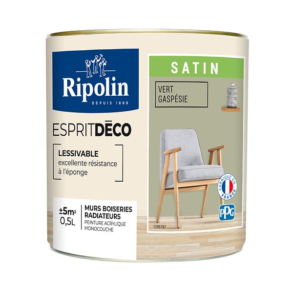 RIPOLIN - Peinture Mur RIPOLIN Toutes Pièces Esprit Déco Sat vert gaspie 0,5L - large