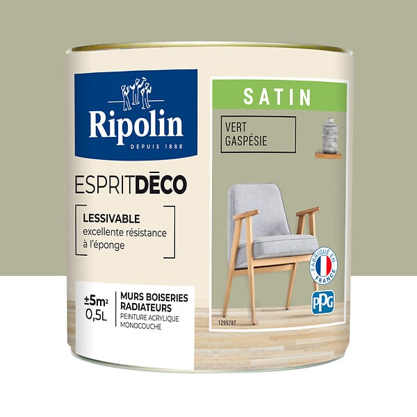 RIPOLIN - Peinture Mur RIPOLIN Toutes Pièces Esprit Déco Sat vert gaspie 0,5L - large