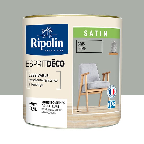 RIPOLIN - Peinture Murale RIPOLIN Toutes Pièces Esprit Déco Satin Gris lome 0,5L - large