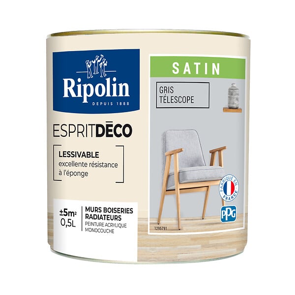 RIPOLIN - Peinture Mur RIPOLIN Toutes Pièces Esprit Déco Satin Gris telesco 0,5L - large