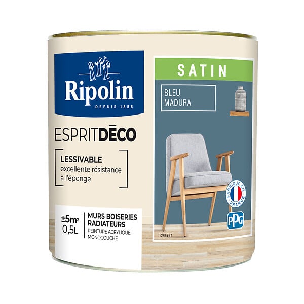 RIPOLIN - Peinture Murale RIPOLIN Toutes Pièces Esprit Déco sat bleu madura 0,5L - large
