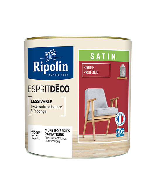RIPOLIN - Peinture Mur RIPOLIN Toutes Pièces Esprit Déco Sat Rouge Profond 0,5L - large