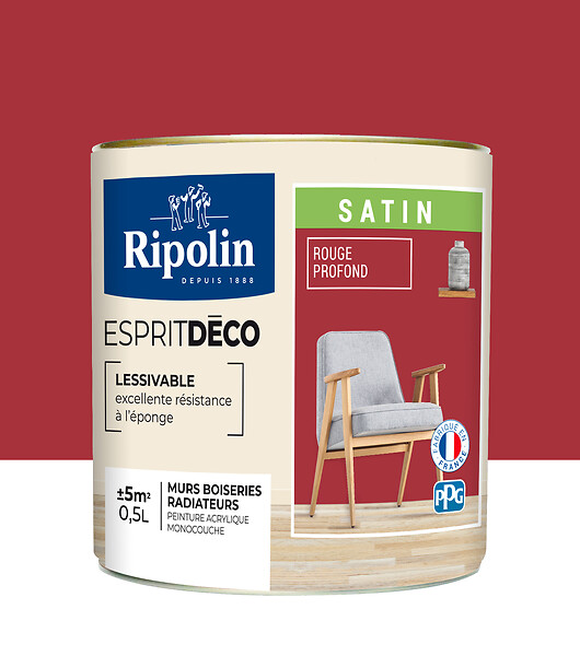 RIPOLIN - Peinture Mur RIPOLIN Toutes Pièces Esprit Déco Sat Rouge Profond 0,5L - large