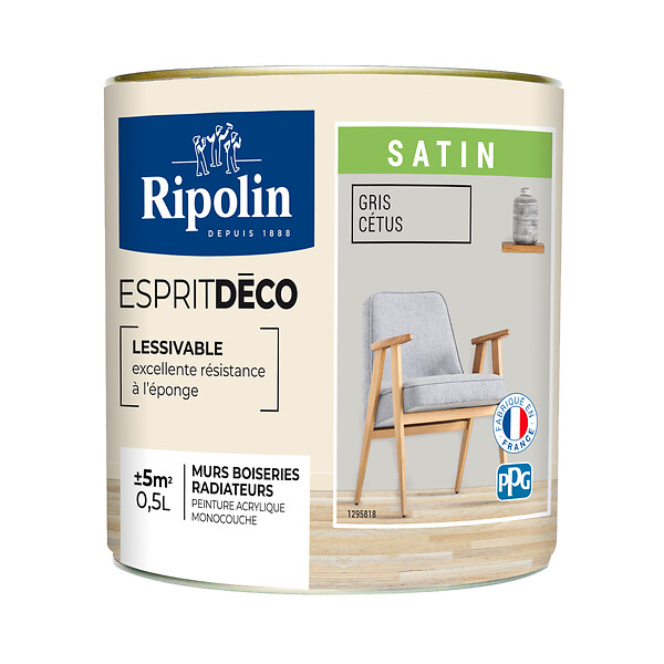 RIPOLIN - Peinture RIPOLIN murs boiseries gris cetus satin 0,5L - large