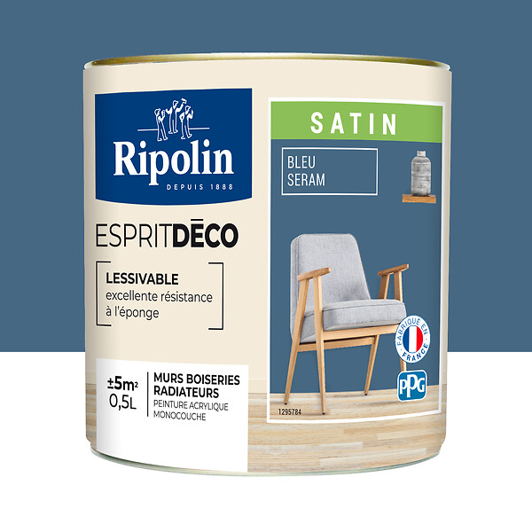 RIPOLIN - Peinture RIPOLIN murs boiseries bleu seram satin 0,5L - large