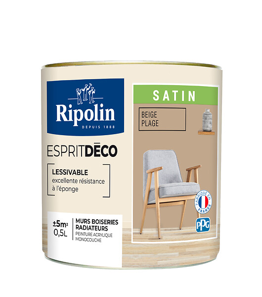 RIPOLIN - Peinture RIPOLIN murs boiseries beige plage satin 0,5L - large