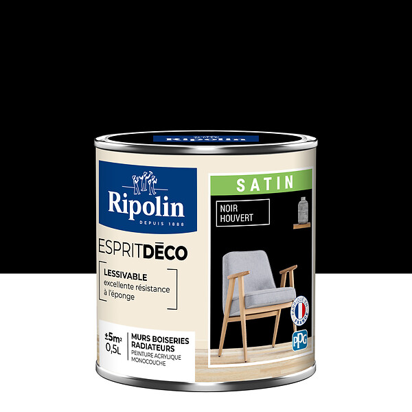 RIPOLIN - Peinture Acrylique RIPOLIN Esprit Déco Monocouche Satin noir 0,5L - large