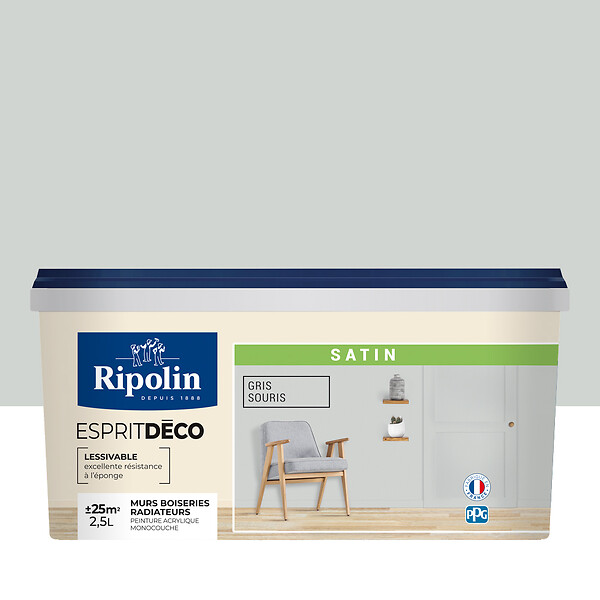 RIPOLIN - Peinture Esprit Déco - Monocouche - Gris souris - Satin - 2,5L - large