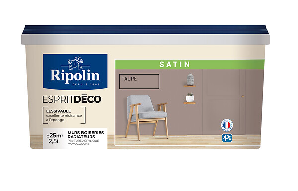 RIPOLIN - Peinture Esprit Déco - Monocouche - Taupe - Satin - 2,5L - large