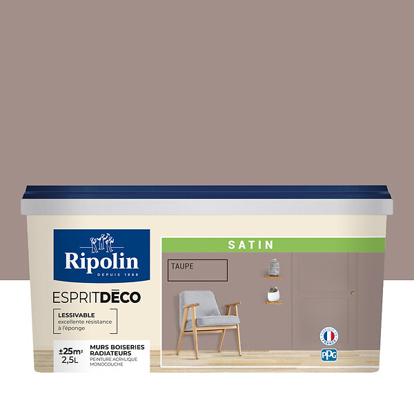 RIPOLIN - Peinture Esprit Déco - Monocouche - Taupe - Satin - 2,5L - large