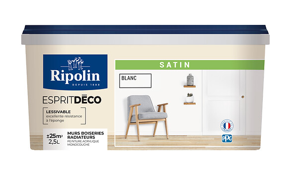 RIPOLIN - Peinture Esprit Déco monocouche  - Blanc - Satin - 2,5L - large