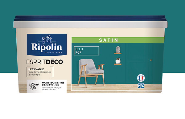 RIPOLIN - Peinture Esprit Déco - Monocouche - Bleu pop - Satin - 2,5L - large