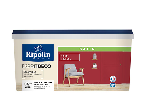 RIPOLIN - Peinture Esprit Déco - Rouge Profond - Satin - 2,5L - large