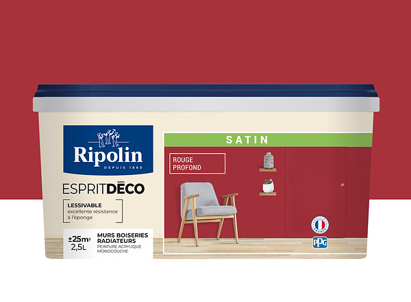 RIPOLIN - Peinture Esprit Déco - Rouge Profond - Satin - 2,5L - large