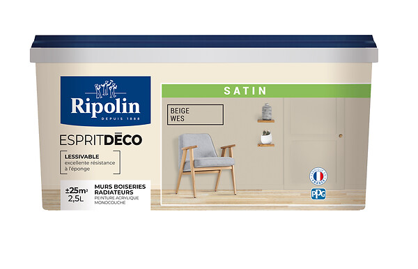 RIPOLIN - Peinture Esprit Déco - Beige Wes - Satin - 2,5L - large