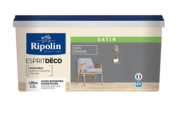 RIPOLIN - Peinture Esprit Déco - Gris Ardoise - Satin - 2,5L - large