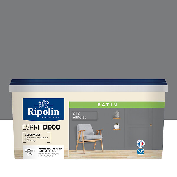 RIPOLIN - Peinture Esprit Déco - Gris Ardoise - Satin - 2,5L - large
