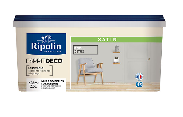RIPOLIN - Peinture Esprit Déco - Gris Cétus - Satin - 2,5L - large
