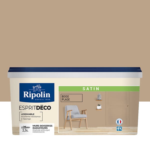 RIPOLIN - Peinture Esprit Déco - Beige plage - Satin - 2,5L - large