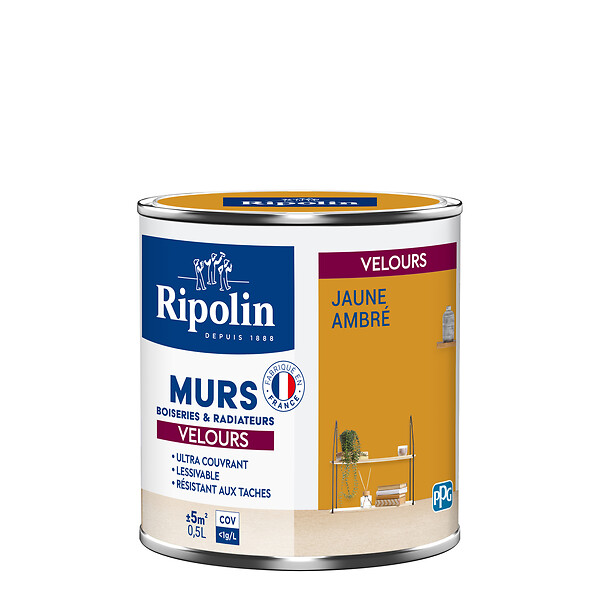 RIPOLIN - Peinture RIPOLIN Deco Velours murs boiseries radiateurs jaune amb 0,5L - large
