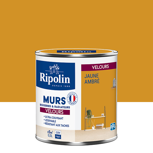 RIPOLIN - Peinture RIPOLIN Deco Velours murs boiseries radiateurs jaune amb 0,5L - large