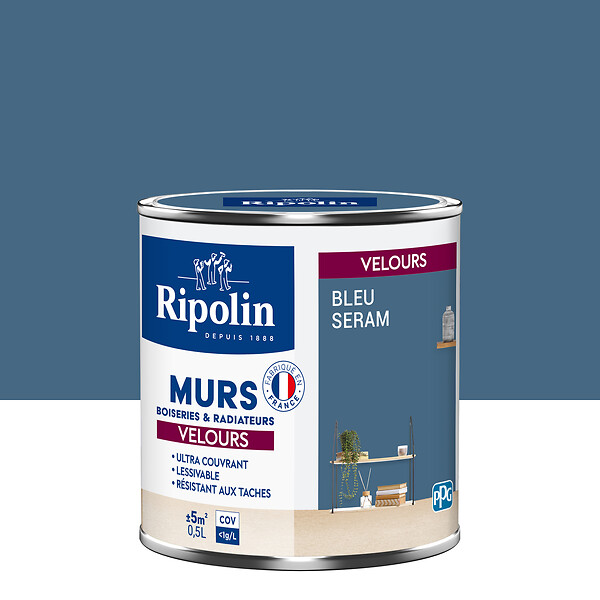 RIPOLIN - Peint RIPOLIN Deco Velours murs boiseries & radiateurs bleu seram 0,5L - large
