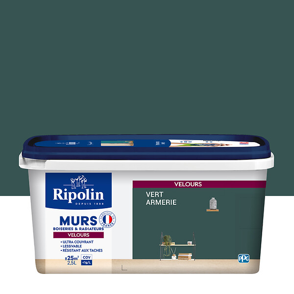 RIPOLIN - Peinture Esprit Déco - Vert armerie - Velours - 2,5L - large