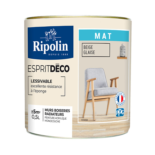 RIPOLIN - Peinture Mur RIPOLIN Toutes Pièces Esprit Déco mat beige glaise 0,5L - large