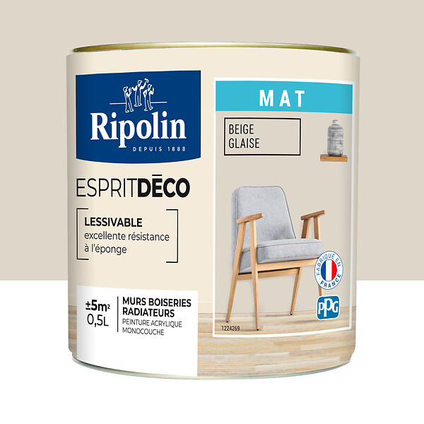 RIPOLIN - Peinture Mur RIPOLIN Toutes Pièces Esprit Déco mat beige glaise 0,5L - large