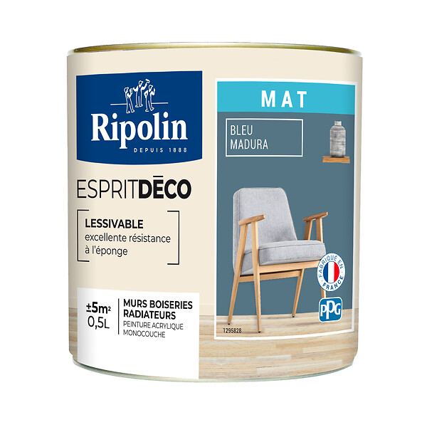 RIPOLIN - Peinture Murale RIPOLIN Toutes Pièces Esprit Déco mat bleu madura 0,5L - large