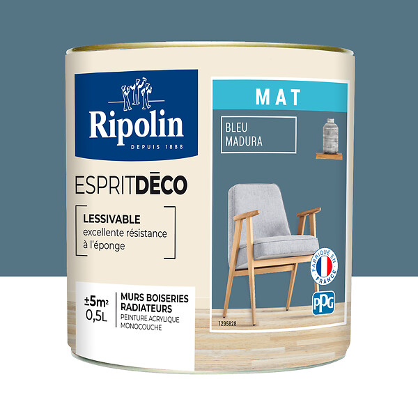 RIPOLIN - Peinture Murale RIPOLIN Toutes Pièces Esprit Déco mat bleu madura 0,5L - large