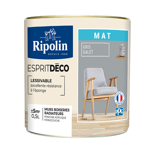 RIPOLIN - Peinture Murale RIPOLIN Toutes Pièces Esprit Déco mat Gris galet 0,5L - large