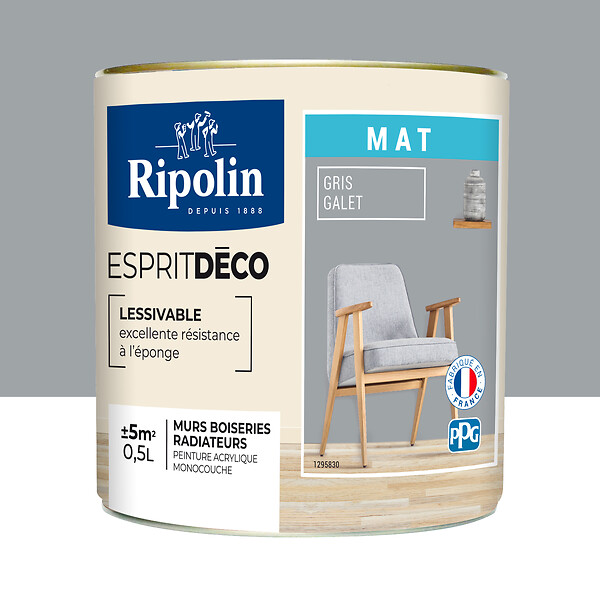 RIPOLIN - Peinture Murale RIPOLIN Toutes Pièces Esprit Déco mat Gris galet 0,5L - large