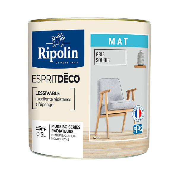 RIPOLIN - Peinture Murale RIPOLIN Toutes Pièces Esprit Déco mat Gris souris 0,5L - large