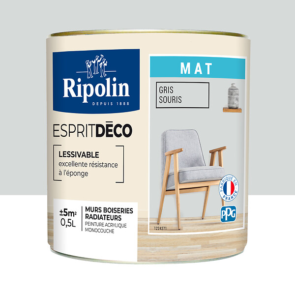RIPOLIN - Peinture Murale RIPOLIN Toutes Pièces Esprit Déco mat Gris souris 0,5L - large