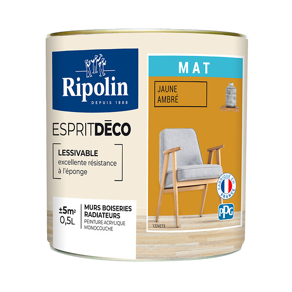 RIPOLIN - Peinture Murale RIPOLIN Toutes Pièces Esprit Déco mat jaune ambre 0,5L - large