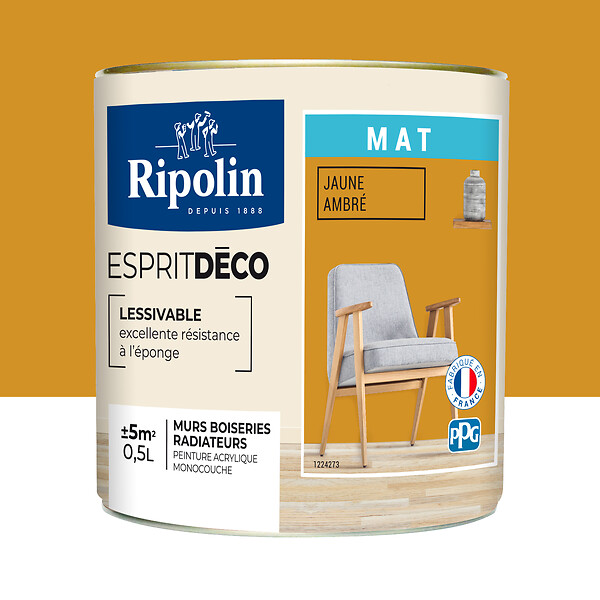 RIPOLIN - Peinture Murale RIPOLIN Toutes Pièces Esprit Déco mat jaune ambre 0,5L - large