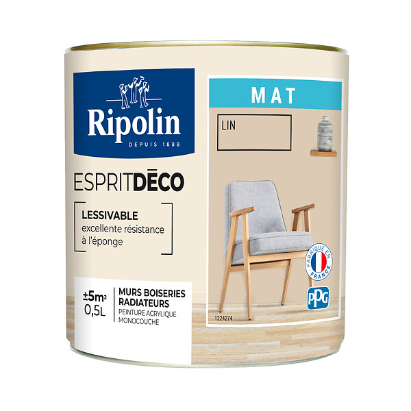 RIPOLIN - Peinture Murale RIPOLIN Toutes Pièces Esprit Déco mat lin 0,5L - large