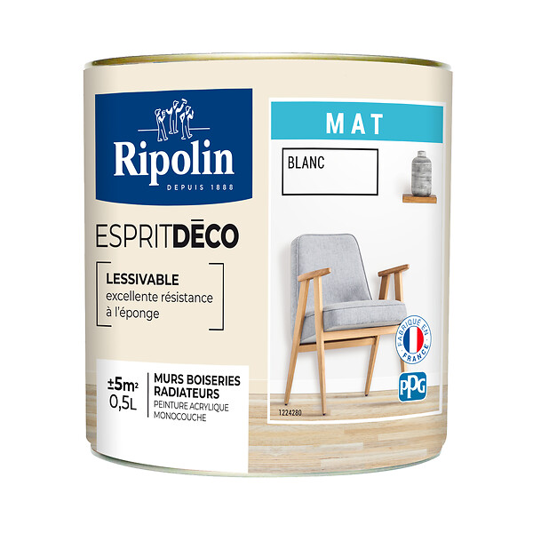 RIPOLIN - Peinture Murale RIPOLIN Toutes Pièces Esprit Déco mat Blanc 0,5L - large