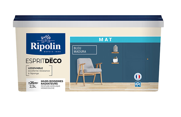 RIPOLIN - Peinture Esprit Déco - Bleu madura - Mat - 2,5L - large