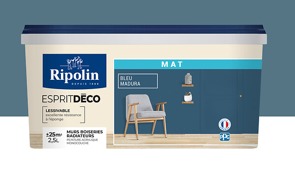 RIPOLIN - Peinture Esprit Déco - Bleu madura - Mat - 2,5L - large